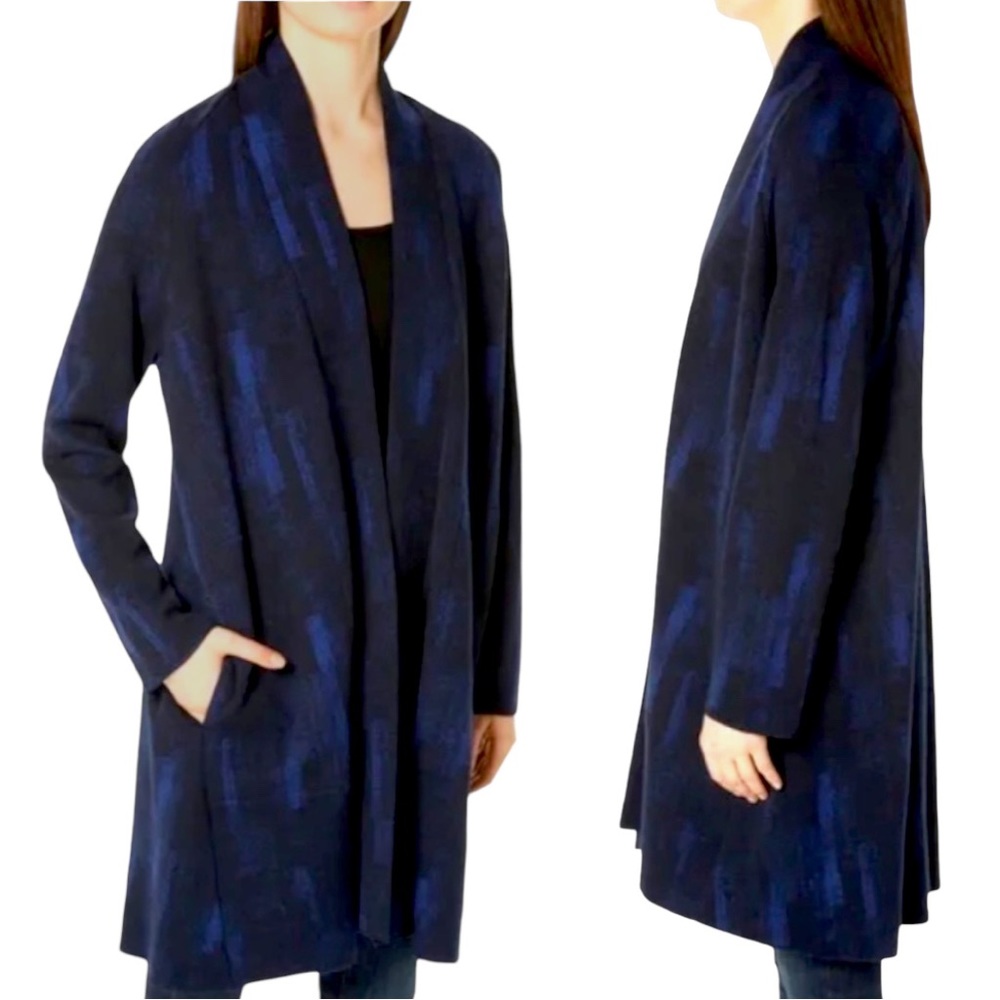 Eileen Fisher Midnight Wool Blend Open Front Jacket Sz L